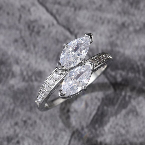 🌸Beautiful Twisted Double Marquis Pure CZ Silver Trendy Fashion Ring, K912 - Picture 10 of 11